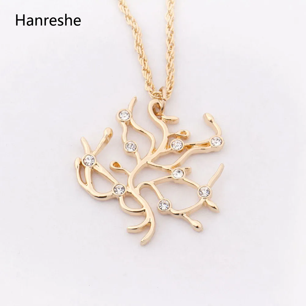

HANRESHE Tree Of Life Pendant Necklace Women Jewelry Fashion Crystal Charm Rose Gold Chain Statement Necklaces Jewelry Gifts