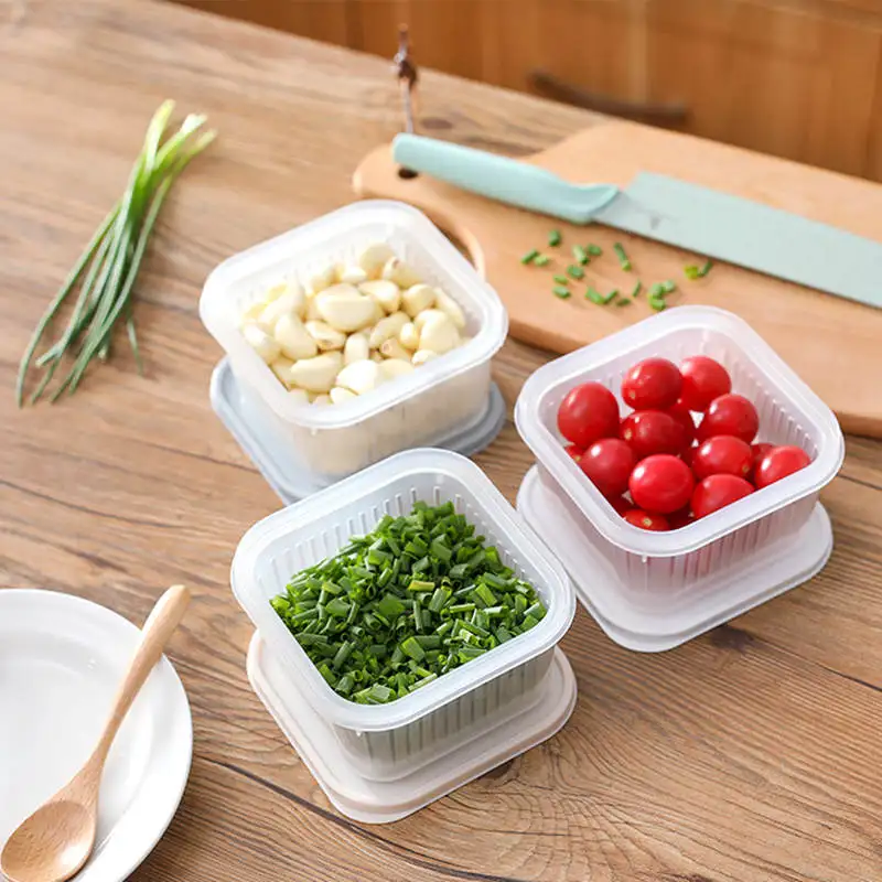 1PCS Transparent Kitchen Storage Box Refrigerator Fruit and Vegetable Storage Box Kitchen with Lid Drain Storage Tanks