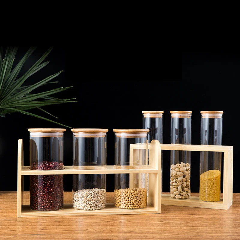 

Creative Wooden Coffee Beans Flower Tea Display Rack Stand Cereals canister Glass Test Tube sealed Storage Decorative Ornaments