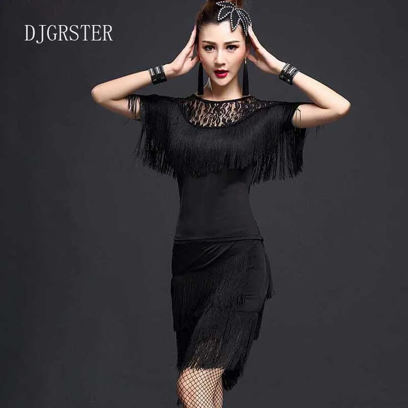 Платье с кисточками для латинских танцев коротким рукавом 2 шт./компл.|dress
