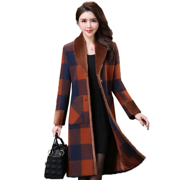 

Autumn Female Woolen Jacket High Quality Women Outerwear Coats New Fashion Long Lattice Large size 4XL Women Winter Jacket FC54