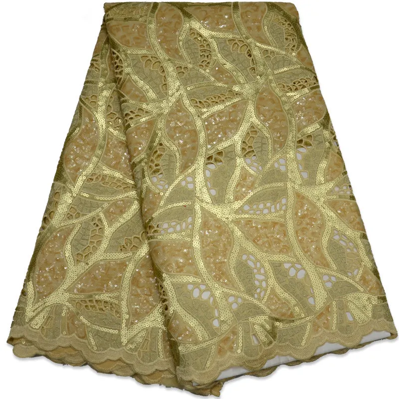 

Latest African sequins Tulle Lace High Quality African cord Lace For nigerian Wedding Dress.Gold color Organza Lace fabric SE545