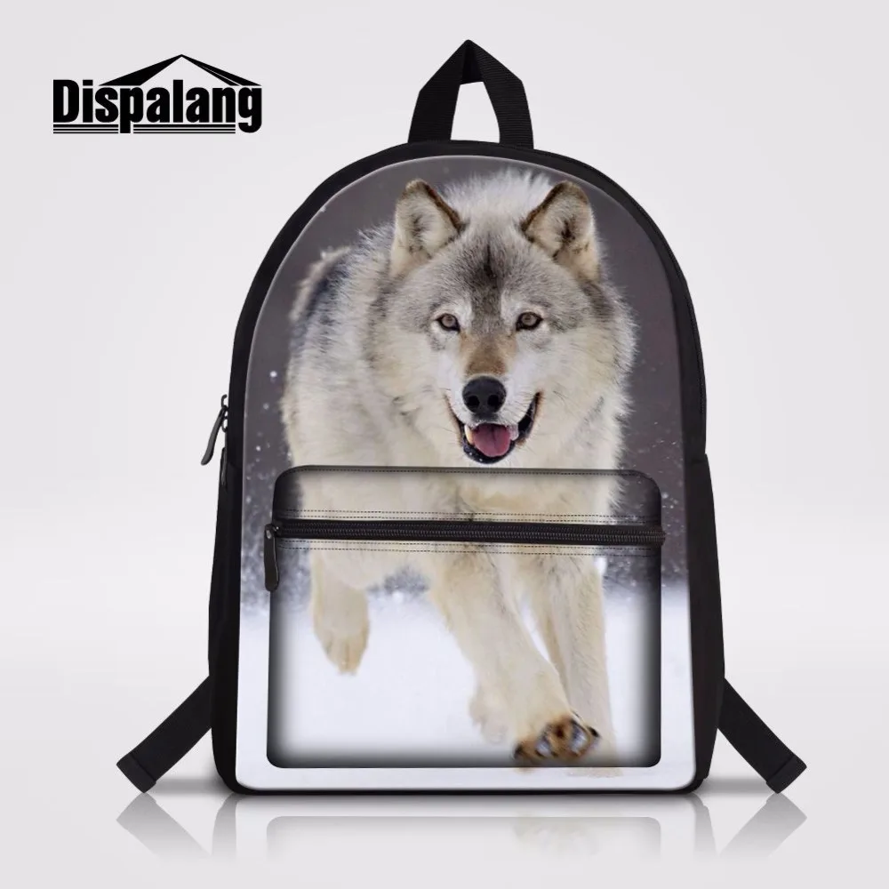 Dispalang 15.5" Cotton School Bag Animal Wolf Pattern Ladies Travel