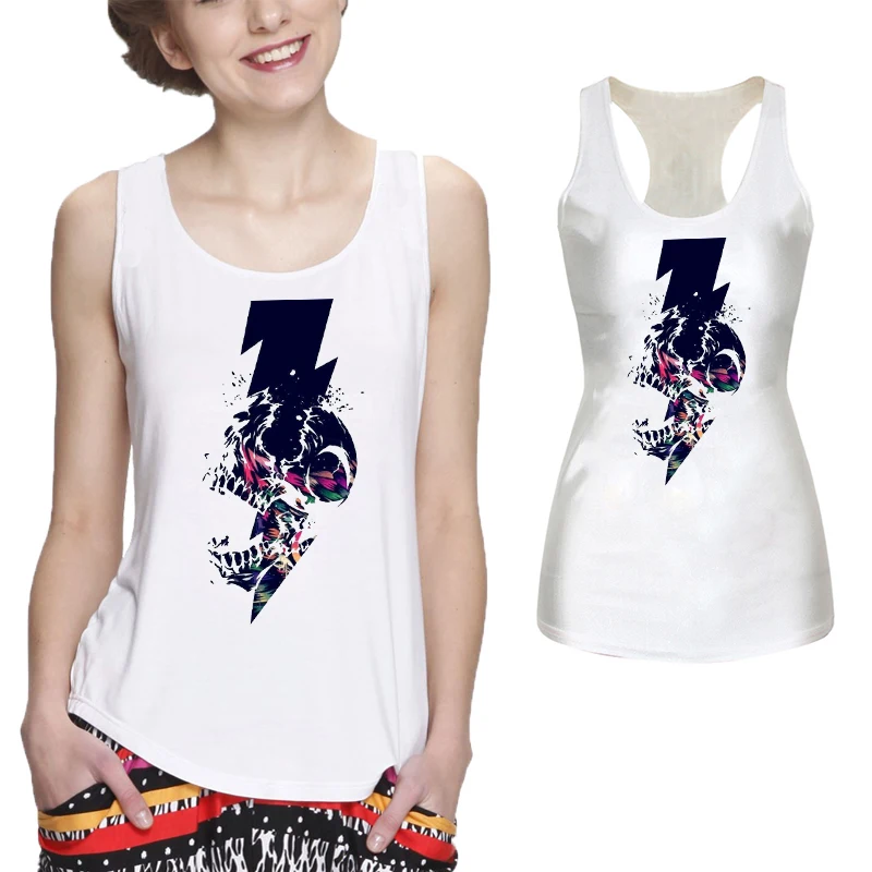 

Showtly Skull lightning print Vest Fashion Sleeveless Tank tops Camisole Sexy Clothing for Ladies