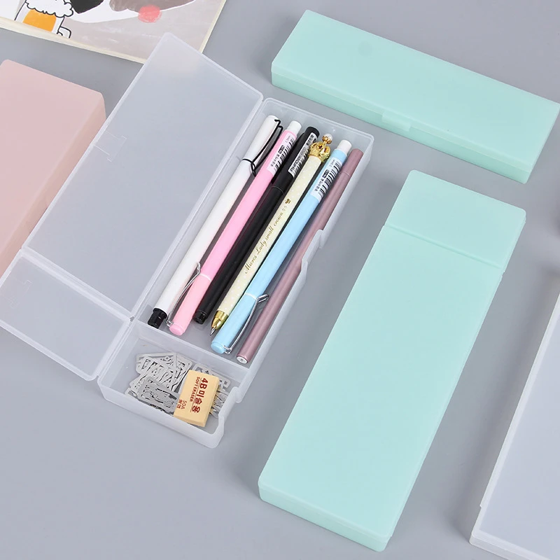 シンプルな透明なペンケース学校の学生キッズペンボックス小さなプラスチック収納学習文房具事務用品 Pencil Cases Aliexpress