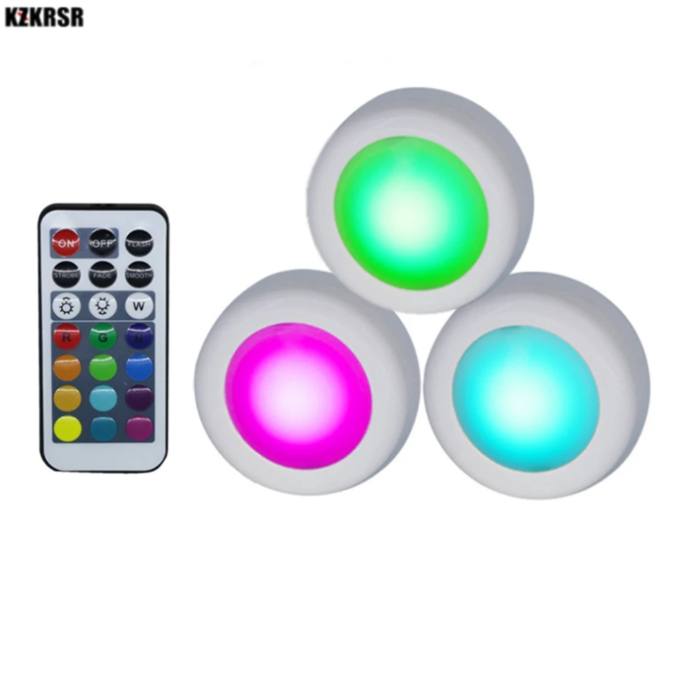 

Wireless Night lamp LED Puck Lights 12Colors RGB Dimmable Touch remote led Cabinet Lights For Close Wardrobe Stair Hallway Porch