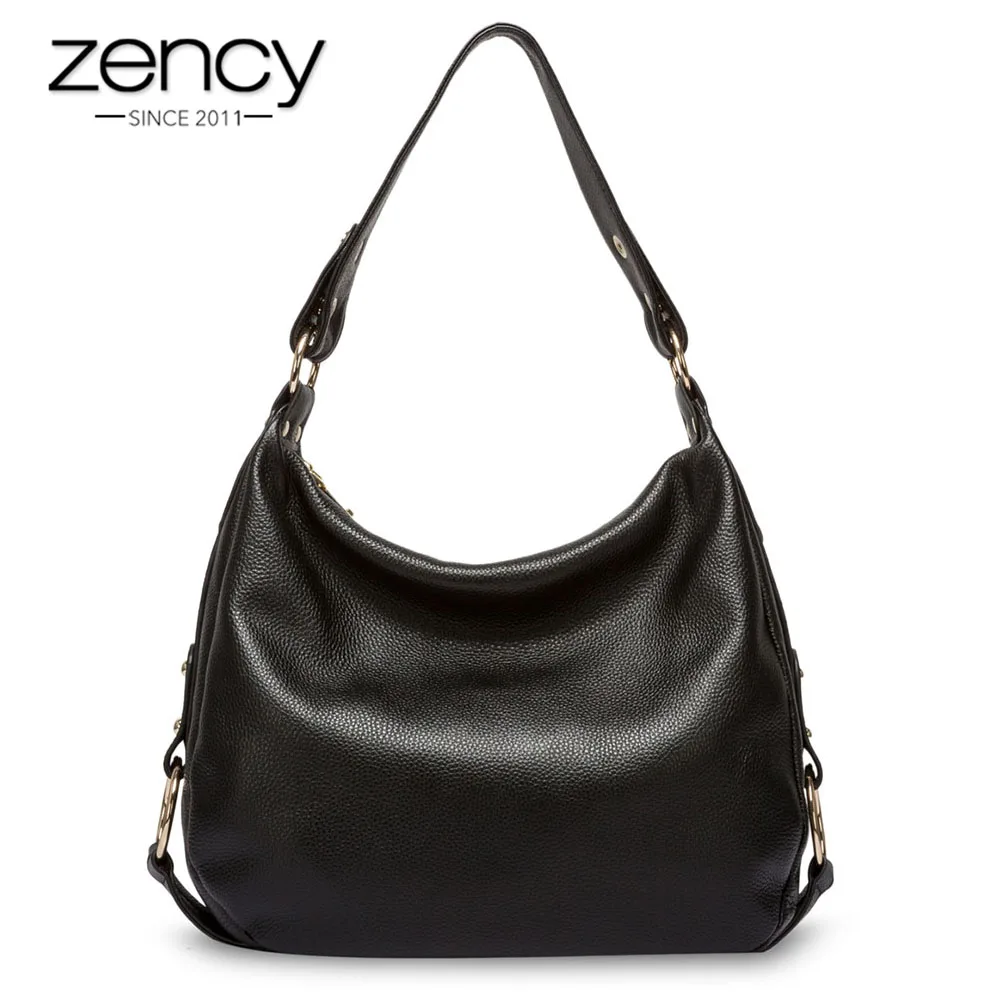 Zency 100% Genuine Leather Handbag Charm Women Shoulder Bag Black Fashion Lady Crossbody ...