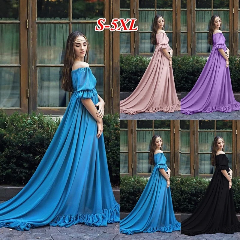 Plus Size 4 Colos Women Fashion Medieval Long Dress Witchy Gothic Short Sleeve Off Shoulder Dress Female Cosplay Costume Maxi Dress