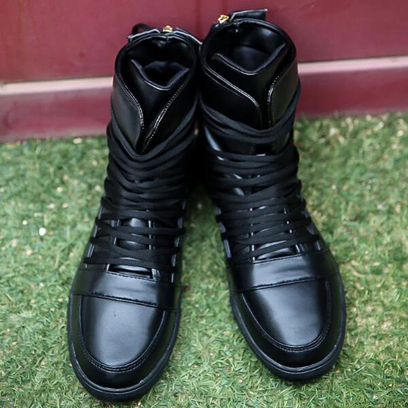 

New Men Casual Shoes Top Quality Pu Leather Men High Top shoes Fashion Lace Up Breathable Hip Hop Shoes Men Red Black White