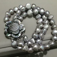 Треугольный пресноводный жемчужный браслет серая настоящая оболочка Жемчуга Цветок-застежка 8-9 мм женские ювелирные изделия классические полубарокко