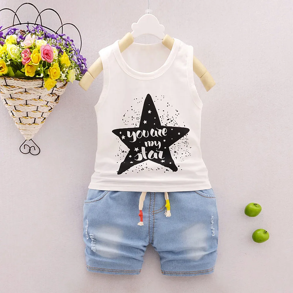 

2Pcs Infant Baby Boys Girls Star Letter Tops Vest+Shorts Outfits Clothes Set fashion new born baby boy clothes cotton