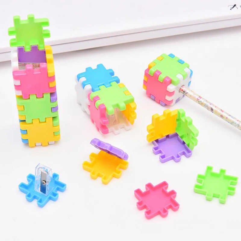 

2pc Creative Building Blocks Assembling Pencil Sharpener Children Pencil Sharpener Primary School Students Cute Stationery