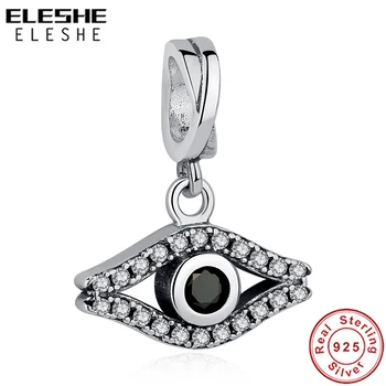

ELESHE Authentic 925 Sterling Silver Beads Crystal Black Eye Pendant Charms Fit Original Bracelets Bangles DIY Fine Jewelry Gift