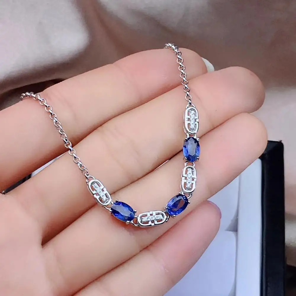 

fashion grace geometry Box Natural blue sapphire Bracelet Natural gemstone Bracelet S925 silver women party gift fine Jewelery