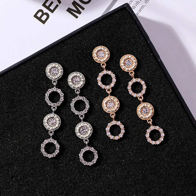 Geometric Hollow Shiny Rhinestone Round Circle Long Temperament Drop Earrings for Women Fashion Lady New Brincos Jewelry 5B2036