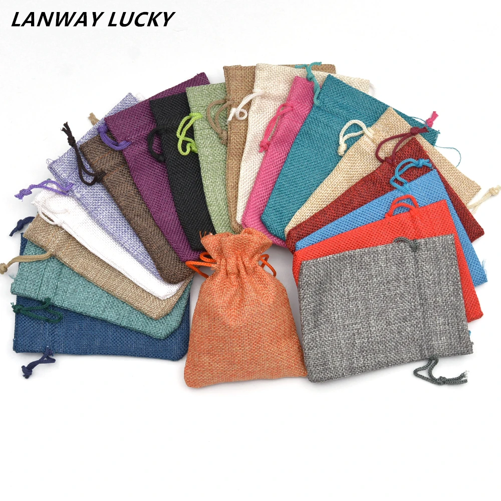 

7sizes Jute Burlap Hessian Drawstring Bag Arts Crafts Snack Christmas Wedding Favor Holder Jewelry coffee Bean Gift Pouch 50pcs