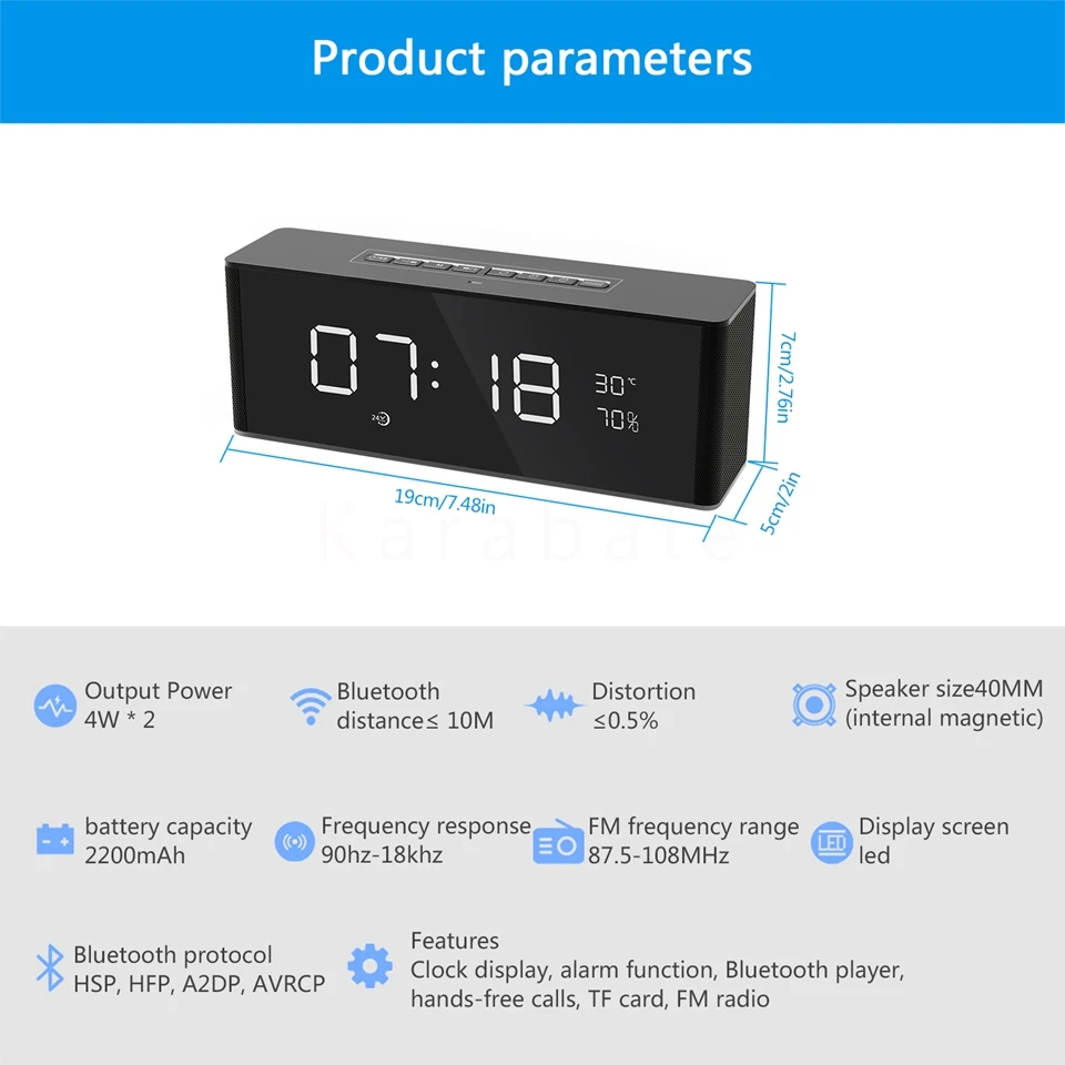 Karabale портативный Bluetooth динамик супер бас беспроводной стерео динамик s поддержка TF AUX FM радио Будильник для телефона компьютера