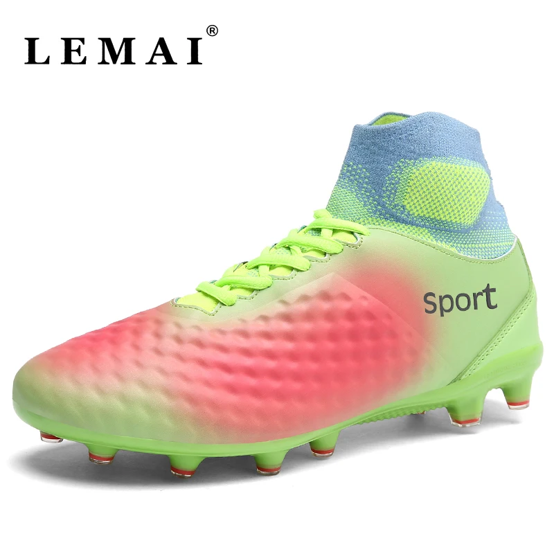 Unisex Football Boots Men High Ankle Soccer Shoes AG Outdoor Kids ...