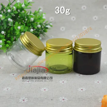 

30 grams green/clear/brown/light green PET Jar,30ml Plastic Jar with gold Aluminum cap Cosmetic Personal Care Sample Container