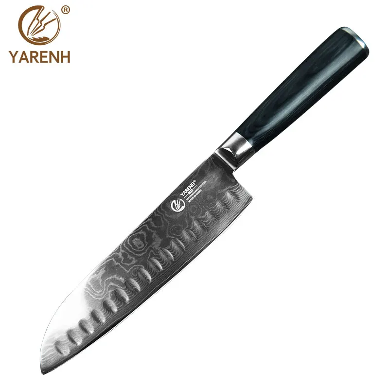 YARENH " нож santoku с рукоять из микарты Дамасские кухонные ножи японский дамасский стальной лучший нож шеф-повара кухонные ножи - Цвет: Белый