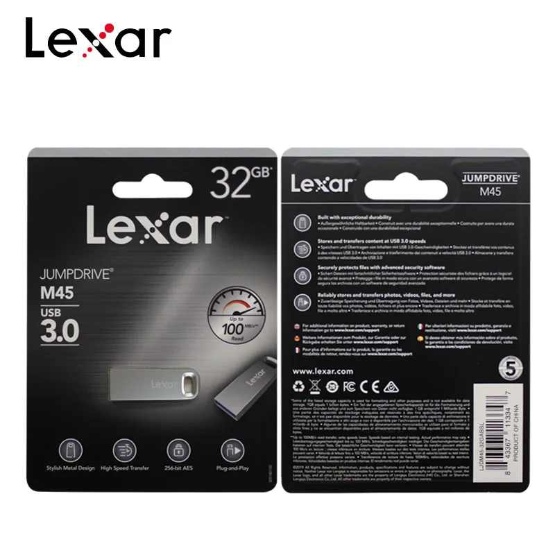 32 GB/64 GB Lexar USB флэш-накопитель M45 USB 3,0 высокое Скорость 100 МБ/с. металлический U диск 128 ГБ флэш-накопитель флеш-накопитель