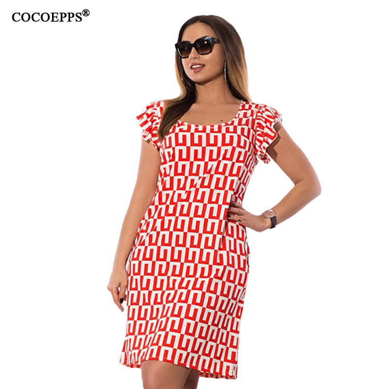 

2019 Summer Plus Size Chiffon Ruffles Femme Dresses Fashion Geometric Print Women Dress Large Size Casual Big Size Vestidos 6XL