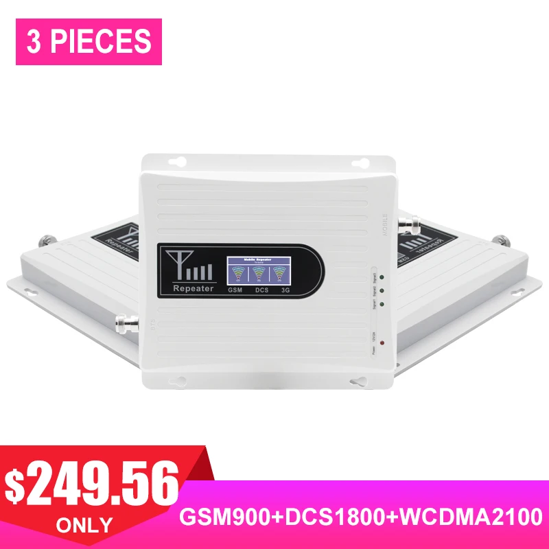 

2G 3G 4G Tri Band Cellular Signal Repeater GSM 900 DCS WCDMA 1800 2100 Signal Booster Cellphone Amplifier GSM 3G 4G 3 pieces #
