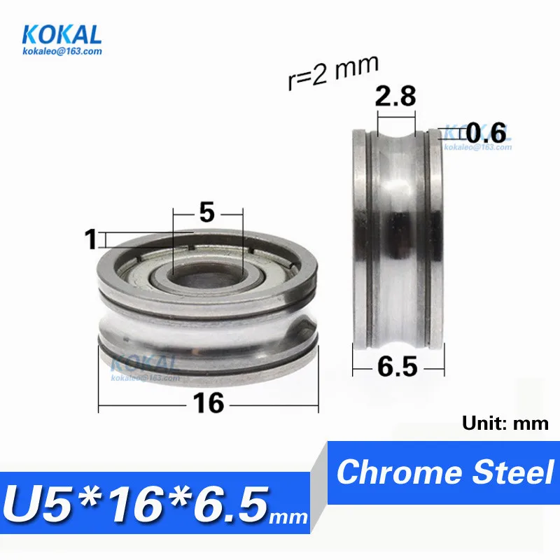 

[U0516-6.5] 10PCS minisize U/V grooved metal steel bearing wheel conveyor belt fitting micro bearing pulley 5*16*6.5mm 0516U