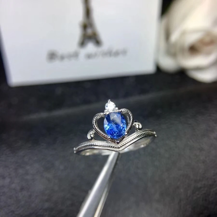 

Natural blue sapphire gem Ring Natural gemstone Ring S925 silver Elegant Romantic crown heart-shaped women party gift Jewelry
