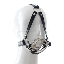 New product Sex Bondage Restraints PU Leather Head Harness Open Mouth Gag Double Stainless Steel O Ring Head Bind Mask Sex Toys