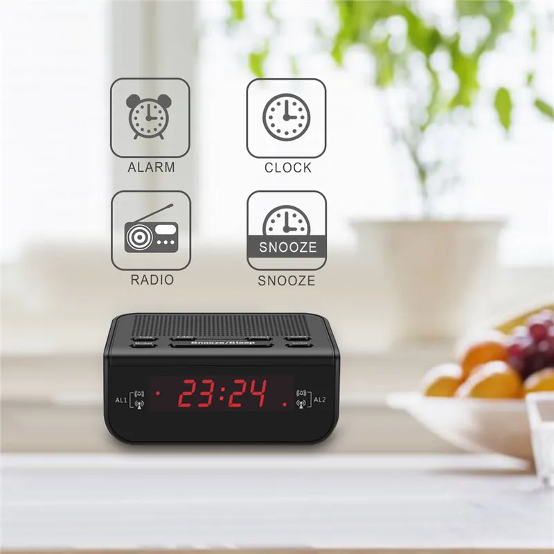 Excelvan Red Led Digital Dual Alarm Clock Radio Adjustable Volume