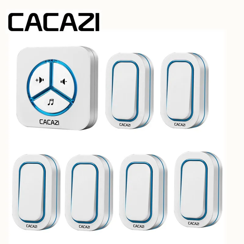 CACAZI Waterproof Wireless Sensor Doorbell 6 Transmitter To 1 Receiver Smart Ring Bell 48 Songs Call 280M Remoto Battery Button