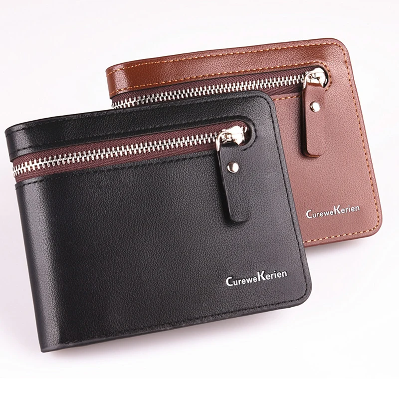 High Quality Leather Wallet Men Zipper trifold leather men wallets zip
