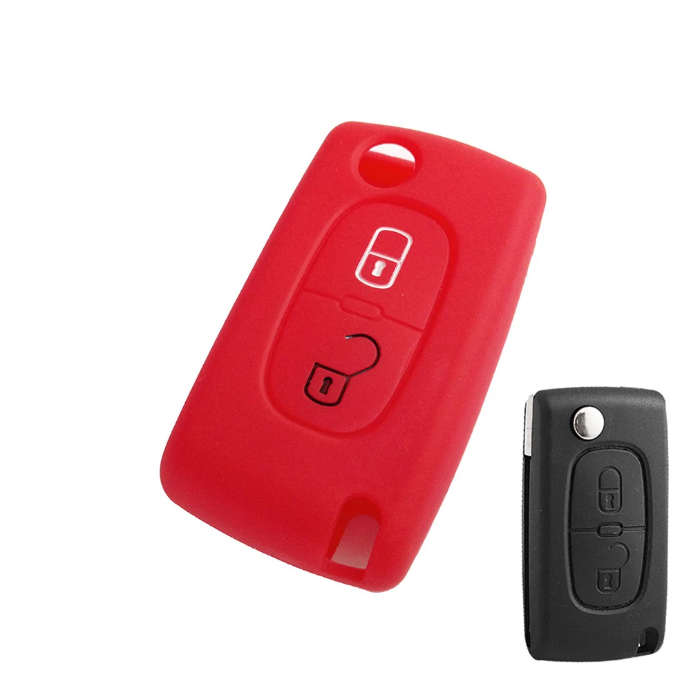 2/3 Кнопка Силиконовый чехол для ключей от машины чехол Брелок держатель подходит для Citroen Xsara Picasso C2 C3 C4 C5 C6 C8 для peugeot 107 206 207 307 308 - Название цвета: 2 BUTTON RED