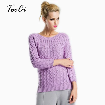

New Spring Women Sweaters Candy Color O-neck Twisted Knitted Purple Long Sleeve Pullover Knitted Warm Sweater Femme Tops