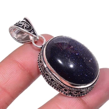 

Blue Sun Stone, Silver Overlay on Copper Antique Pendant , 46mm, P5824