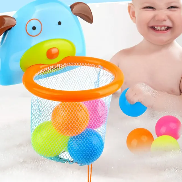 Cute Dog Bath Tub Shooting Basketball Rebounds Toy Water Swimming Water