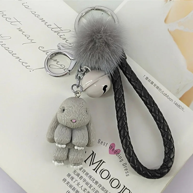 

Rabbit Keychain Pokemon Fluffy Fur Ball Key Chains for Women Bags Pendant Decoration Pom Poms Keyring Fashion Kids Easter Gifts