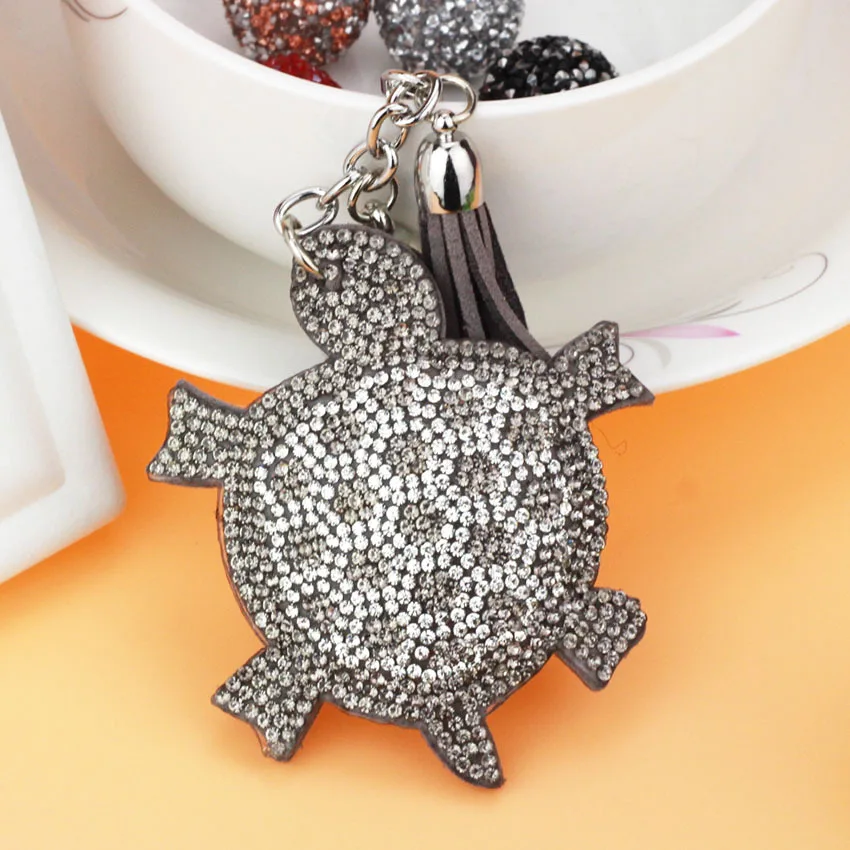 Double Color Rhinestone Tortoise Keychain Velvet Keyring Fashion charms
