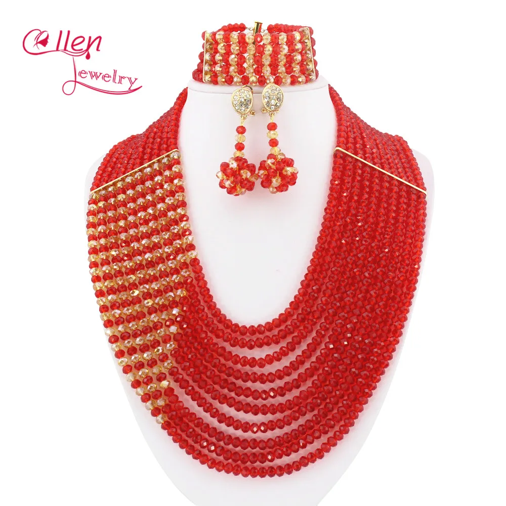 Africanbeads 6mm 8Rows African Crystal Beads Jewelry Statement Necklace Bridal Jewelry Set