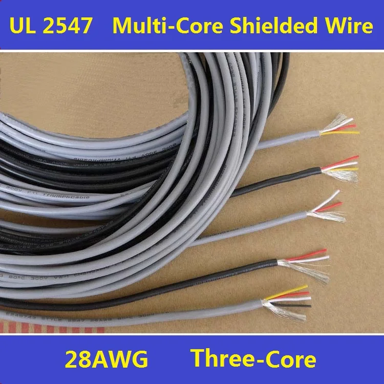 28AWG ПВХ изолированные 3 ядра экранированные провода луженый медный кабель