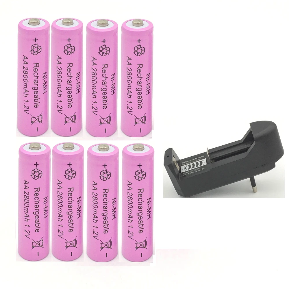 

8pcs AA Ni-Mh Rechargeable Battery 1.2V 2800mAh Rechargeable ni-mh battery + 1pcs Wall Charger for Rechargeable Battery