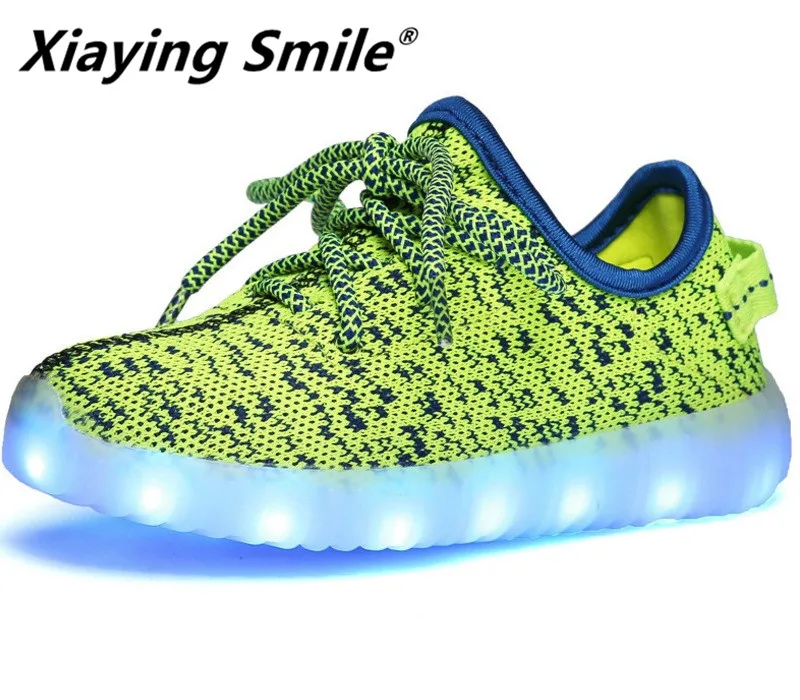 Xiaying sonrisa niños niñas luminosos zapatos LED niños planos zapatos USB ciclo de carga Casual de