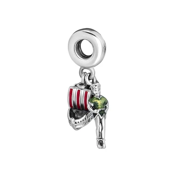 

CKK Silver 925 Jewelry Fits Pandora Bracelets Peter Pan Red and Green Enamel Charm Original Sterling Silver Beads