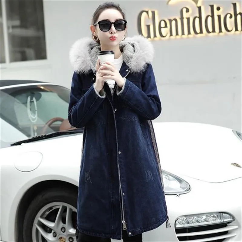 Manteau 2018 À Laine Jeans Nouvelle En Denim Plus Hiver Outwea Épais D'agneau Vestes Femmes Manteaux La Femme Dame Capuche Blue Grande Taille Long n0wX8OPk