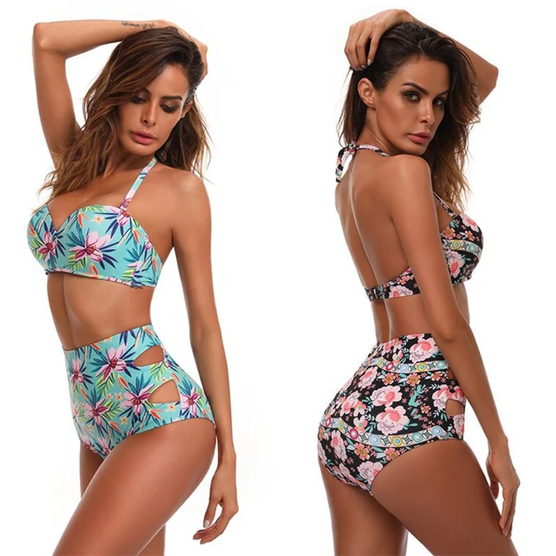 

Women Floral Print High Waist Push Up Padded Bikini Set Swimsuit Bathing Suit