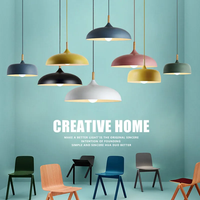 Nordic Hanging 6 Colors Pendant Light Post Modern Aluminium Solid Wood Pendant Lamp Dining Restaurant Cafe Pendant Light (7)