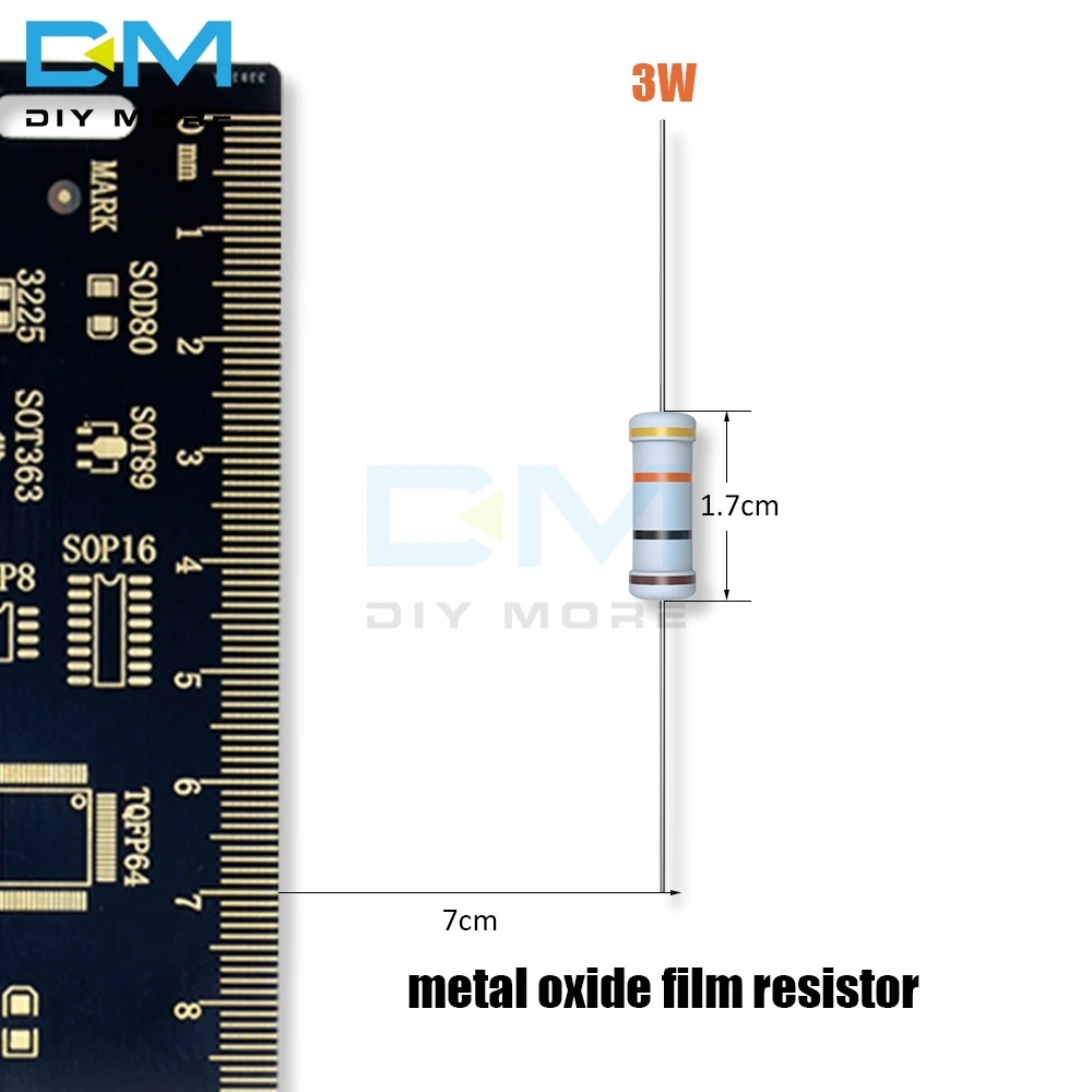 100 шт. металлический оксидный пленочный резистор 3W 5%+ 5%-5% 1R-1M Ом Сопротивление Diy Электронный резистор 1K 2,2 K 4,7 K 5,1 K 6,8 K 10K 15K 22K