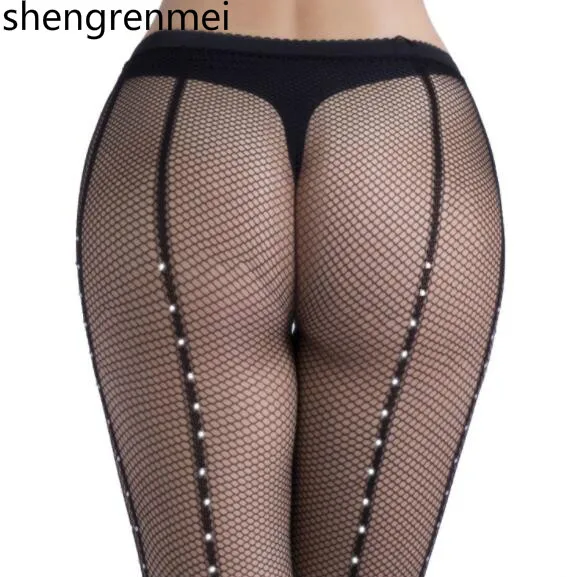 Shengrenmei, шикарные прозрачные сексуальные ажурные чулки, женское белье, женские блестящие, со стразами, сетчатые колготки, черные колготки