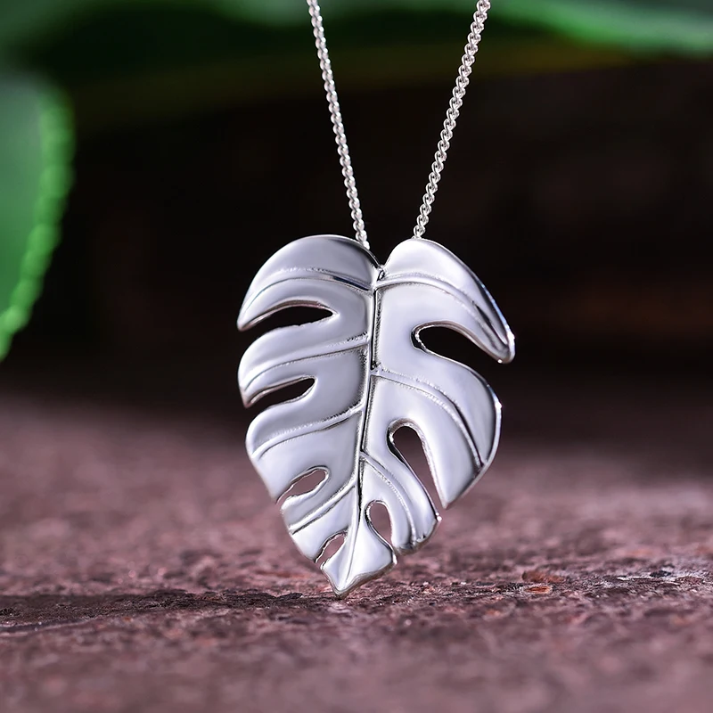 Lotus Fun Real 925 Sterling Silver Handmade Fine Jewelry Creative Monstera Leaves Design Pendant without Necklace for Women